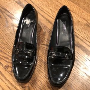 Ecco Black Patent Leather Loafers with Low Heel